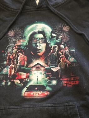 Stranger Things Graphic Hoodie in Black with Teal & Red Print